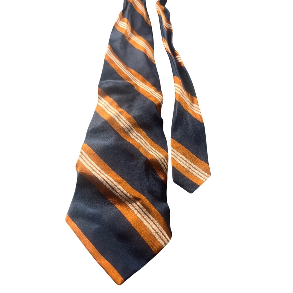 Caravaggio Pure Italian Silk Strip Necktie Navy Orange White Men Formal wrinkles